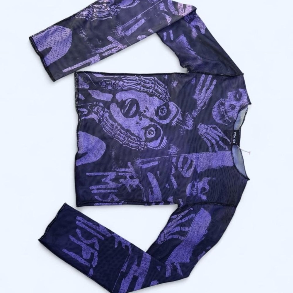 Hot Topic Purple Misfits Mesh Graphic Long Sleeve Tee